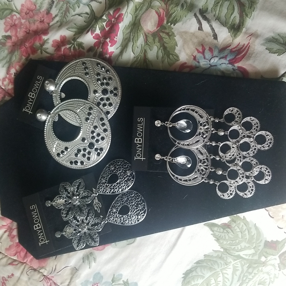 3 pair of NEW silver Tony Bowl earrings